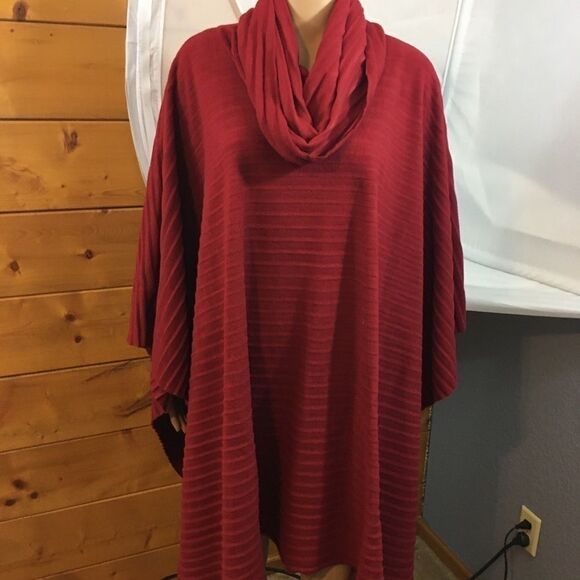 Le Moda Jackets & Blazers - Le Moda Red Ribbed Poncho Cowl Neck One Size NWT